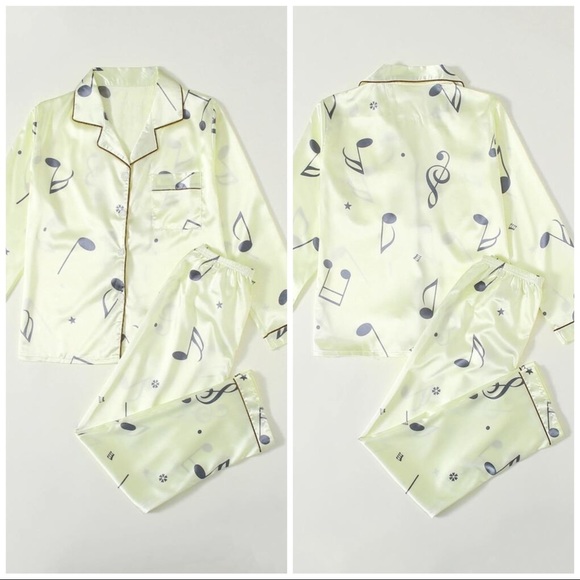 New Yellow Satin Silk-Like Pajama Set - Picture 2 of 5